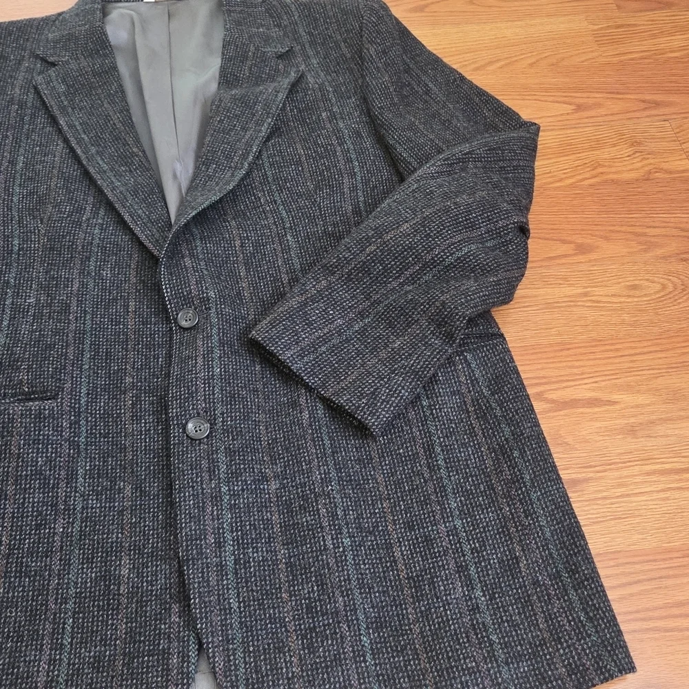 VTG 70s Centura The Broadway Wool Gray Houndstooth Blazer Sport Coat Jacket, 42R